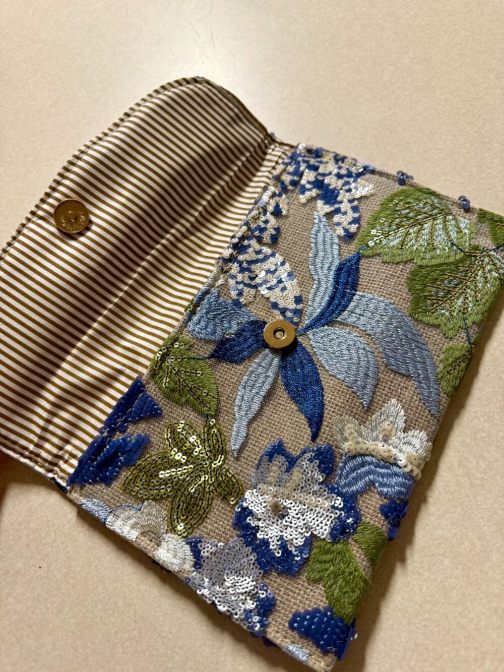 Blue Hand-Beaded Floral Evening Clutch | Sequined Embroidered Formal Purse